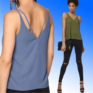Topshop Olive Double Strap V-Neck Cami | Open Back Layered Tank Sz 8 / Medium